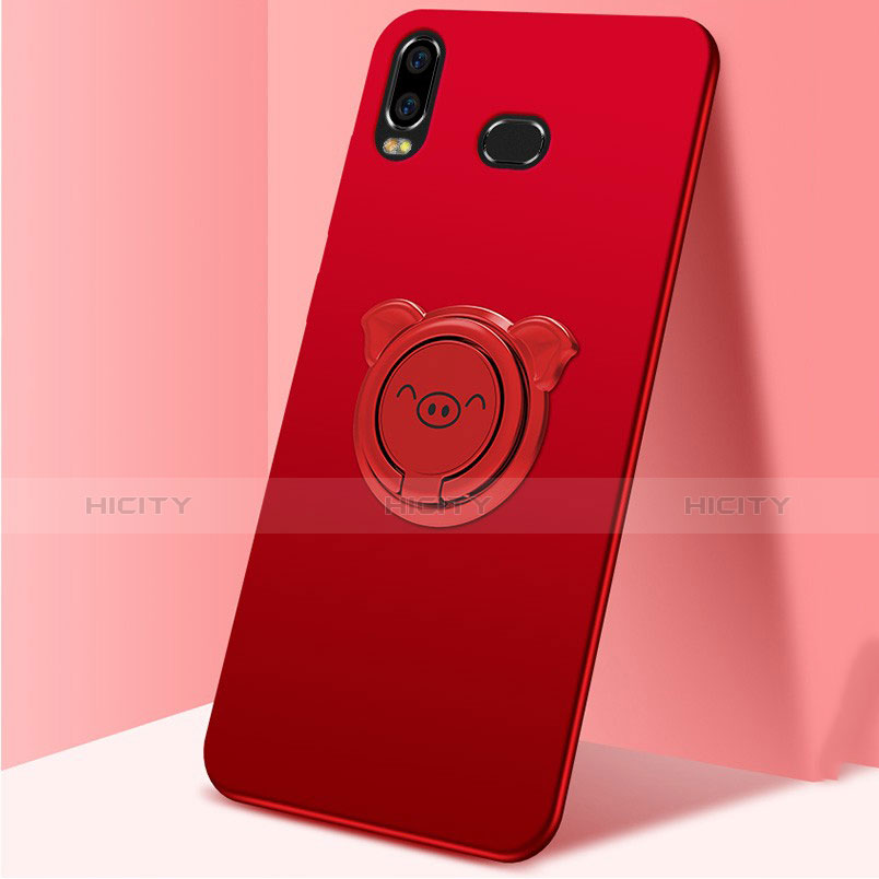 Funda Dura Plastico Rigida Carcasa Mate con Magnetico Anillo de dedo Soporte A01 para Samsung Galaxy A6s Rojo