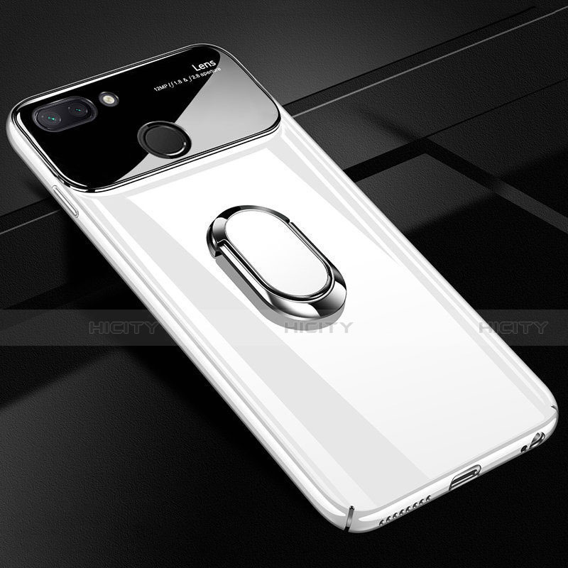 Funda Dura Plastico Rigida Carcasa Mate con Magnetico Anillo de dedo Soporte A01 para Xiaomi Mi 8 Lite Blanco