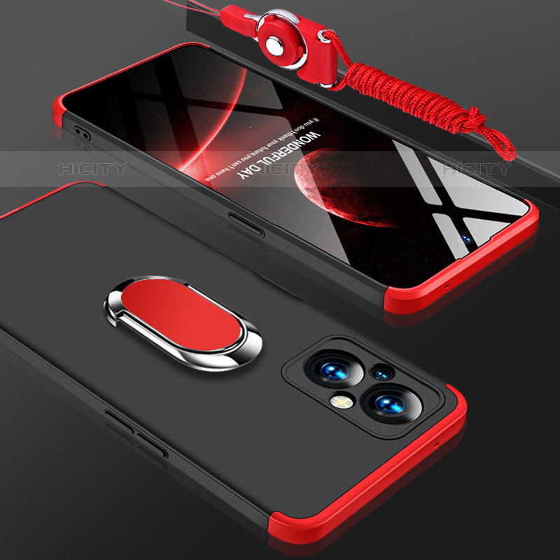 Funda Dura Plastico Rigida Carcasa Mate con Magnetico Anillo de dedo Soporte GK1 para OnePlus Nord N20 5G Rojo y Negro