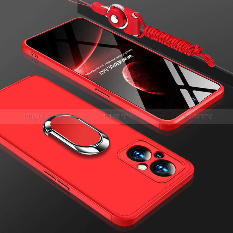 Funda Dura Plastico Rigida Carcasa Mate con Magnetico Anillo de dedo Soporte GK1 para Oppo A96 5G Rojo