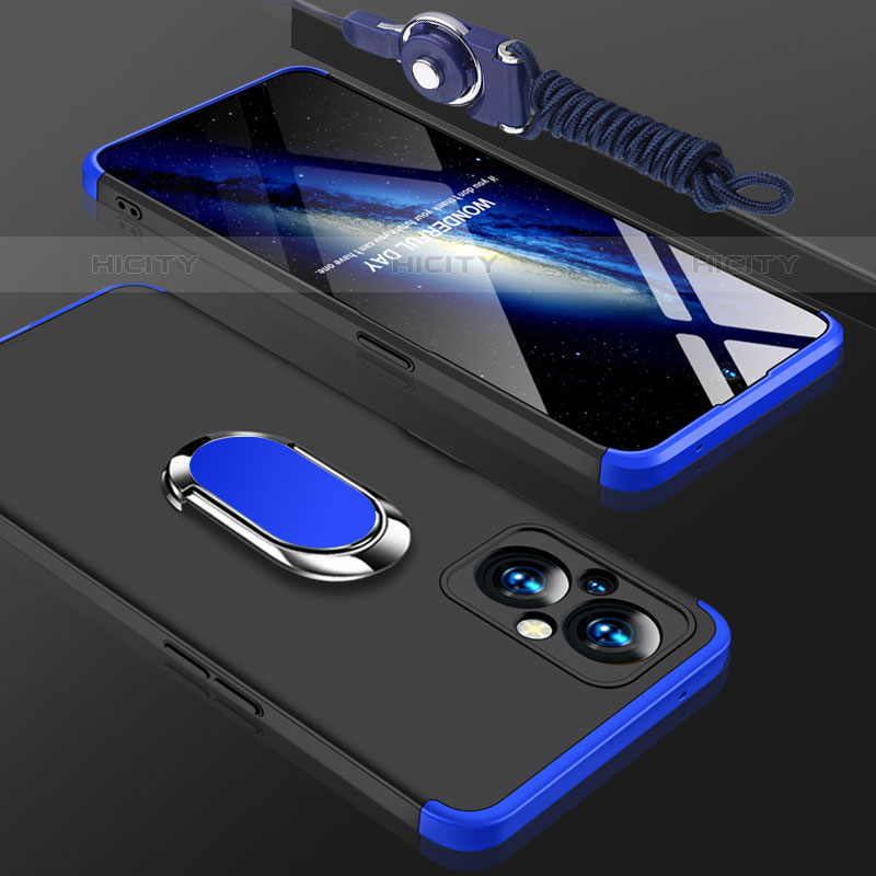 Funda Dura Plastico Rigida Carcasa Mate con Magnetico Anillo de dedo Soporte GK1 para Oppo F21 Pro 5G Azul y Negro