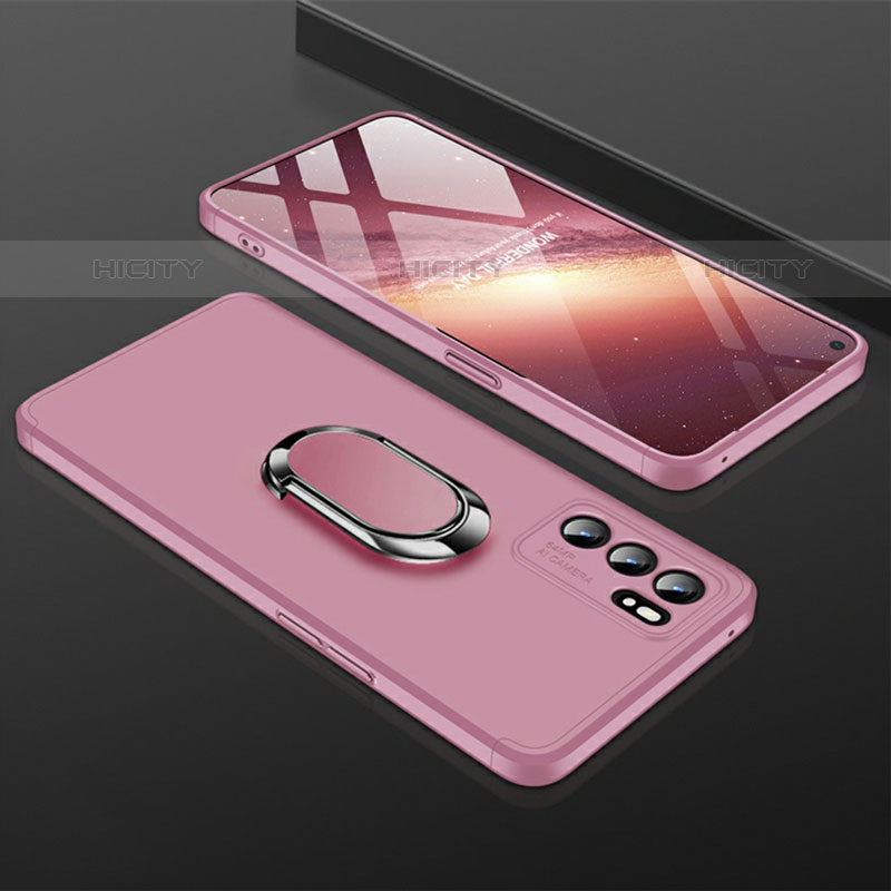 Funda Dura Plastico Rigida Carcasa Mate con Magnetico Anillo de dedo Soporte GK1 para Oppo Reno6 5G Oro Rosa