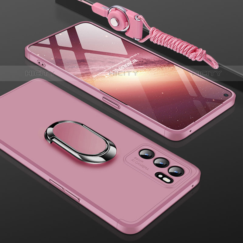 Funda Dura Plastico Rigida Carcasa Mate con Magnetico Anillo de dedo Soporte GK2 para Oppo Reno6 5G Oro Rosa