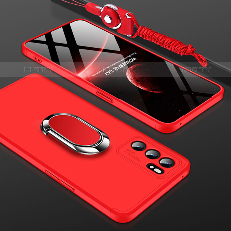 Funda Dura Plastico Rigida Carcasa Mate con Magnetico Anillo de dedo Soporte GK2 para Oppo Reno6 5G Rojo