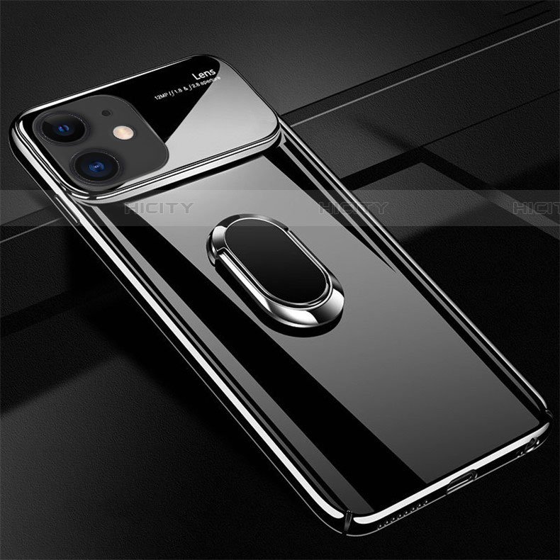 Funda Dura Plastico Rigida Carcasa Mate con Magnetico Anillo de dedo Soporte P01 para Apple iPhone 11 Negro