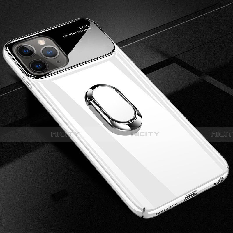 Funda Dura Plastico Rigida Carcasa Mate con Magnetico Anillo de dedo Soporte P01 para Apple iPhone 11 Pro Blanco