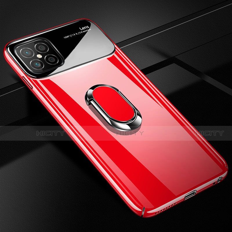 Funda Dura Plastico Rigida Carcasa Mate con Magnetico Anillo de dedo Soporte P01 para Huawei Nova 8 SE 5G Rojo