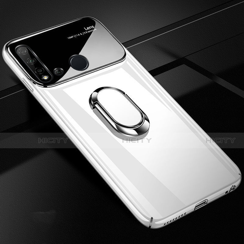 Funda Dura Plastico Rigida Carcasa Mate con Magnetico Anillo de dedo Soporte P01 para Huawei P20 Lite (2019) Blanco