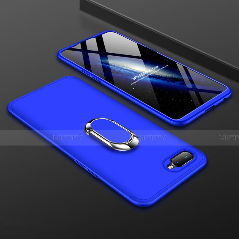 Funda Dura Plastico Rigida Carcasa Mate con Magnetico Anillo de dedo Soporte P01 para Oppo K1 Azul