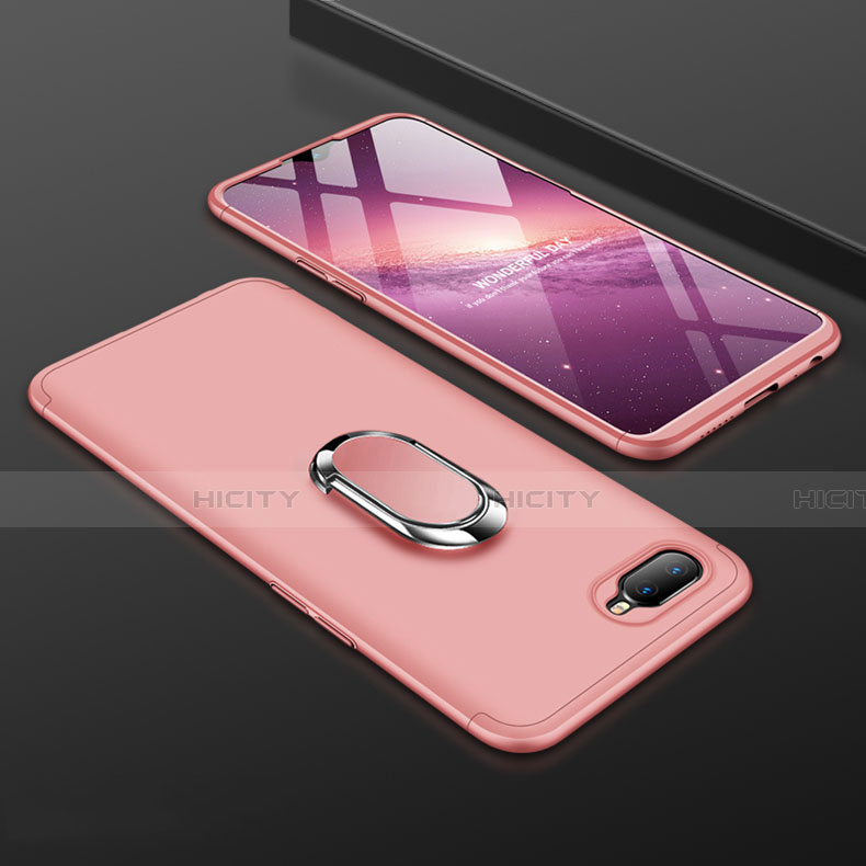 Funda Dura Plastico Rigida Carcasa Mate con Magnetico Anillo de dedo Soporte P01 para Oppo K1 Oro Rosa