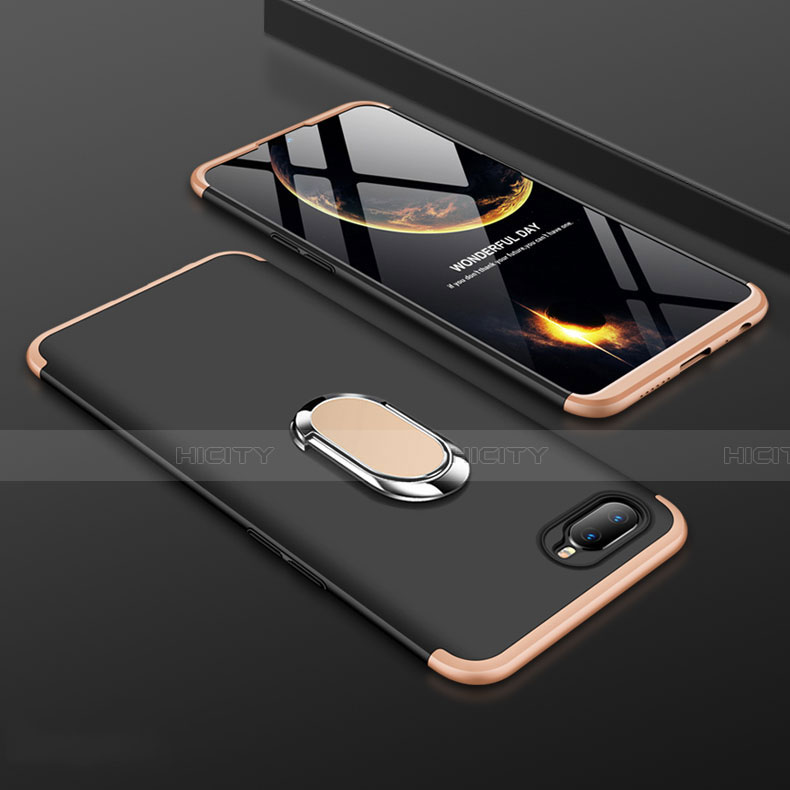 Funda Dura Plastico Rigida Carcasa Mate con Magnetico Anillo de dedo Soporte P01 para Oppo K1 Oro y Negro