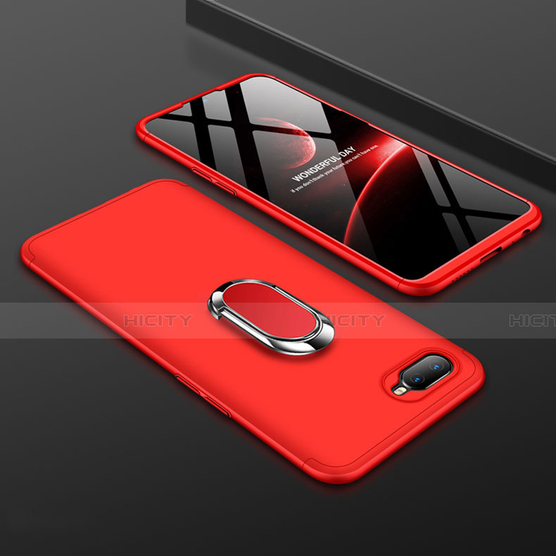 Funda Dura Plastico Rigida Carcasa Mate con Magnetico Anillo de dedo Soporte P01 para Oppo K1 Rojo