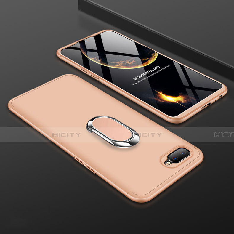 Funda Dura Plastico Rigida Carcasa Mate con Magnetico Anillo de dedo Soporte P01 para Oppo R17 Neo Oro