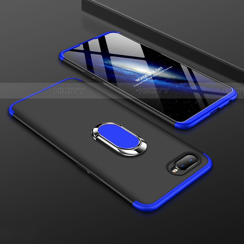 Funda Dura Plastico Rigida Carcasa Mate con Magnetico Anillo de dedo Soporte P01 para Oppo RX17 Neo Azul y Negro