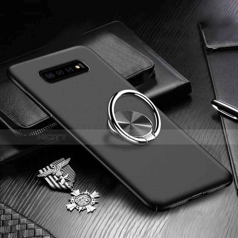 Funda Dura Plastico Rigida Carcasa Mate con Magnetico Anillo de dedo Soporte P01 para Samsung Galaxy S10 5G Negro