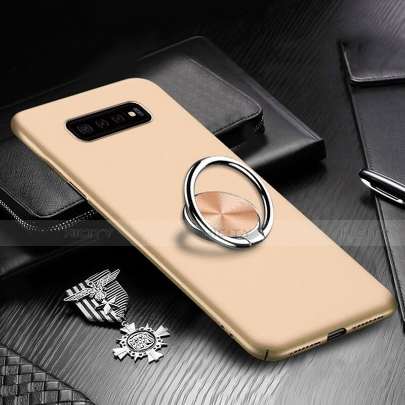 Funda Dura Plastico Rigida Carcasa Mate con Magnetico Anillo de dedo Soporte P01 para Samsung Galaxy S10 Oro