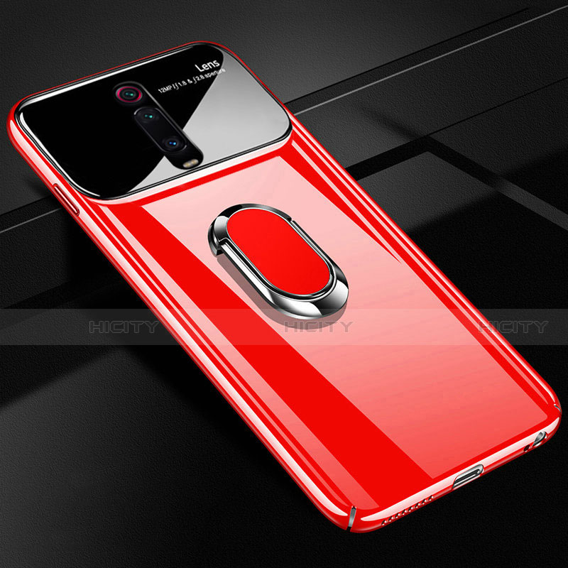 Funda Dura Plastico Rigida Carcasa Mate con Magnetico Anillo de dedo Soporte P01 para Xiaomi Mi 9T Pro Rojo