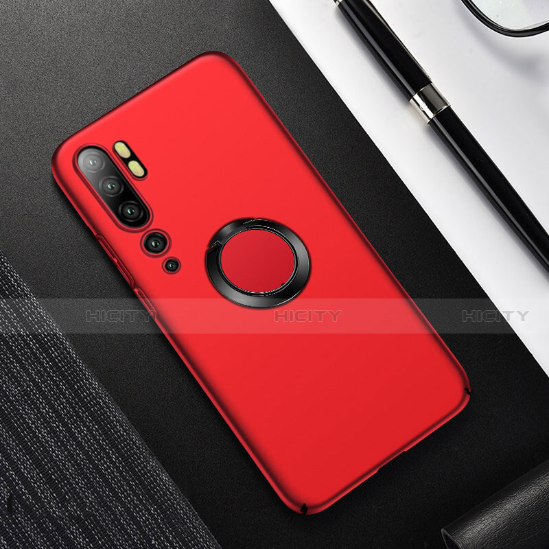 Funda Dura Plastico Rigida Carcasa Mate con Magnetico Anillo de dedo Soporte P01 para Xiaomi Mi Note 10 Rojo