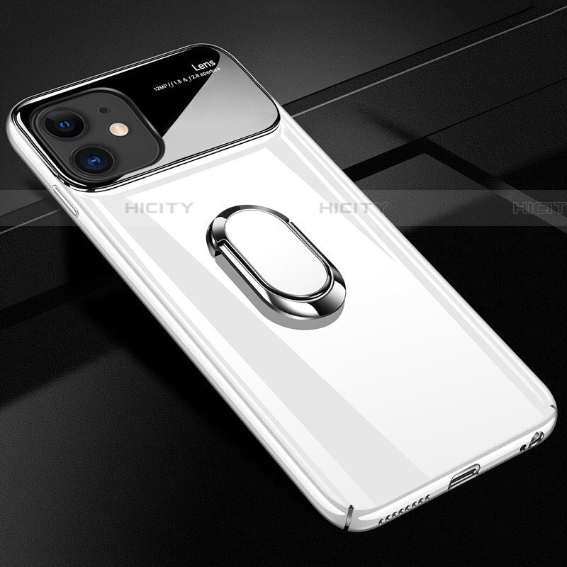 Funda Dura Plastico Rigida Carcasa Mate con Magnetico Anillo de dedo Soporte P02 para Apple iPhone 11 Blanco