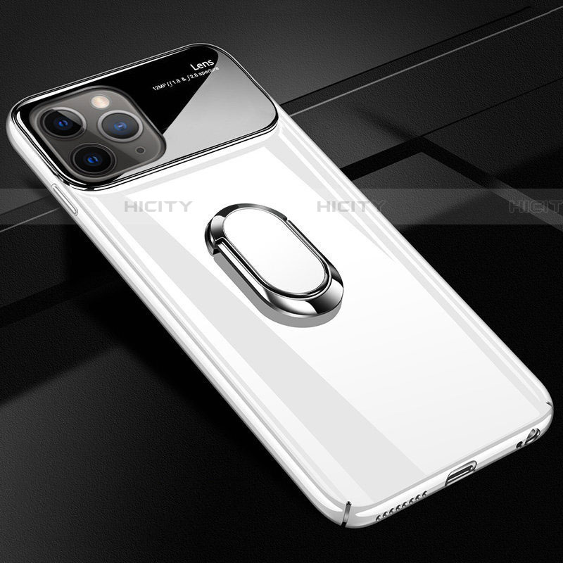 Funda Dura Plastico Rigida Carcasa Mate con Magnetico Anillo de dedo Soporte P02 para Apple iPhone 11 Pro Max Blanco