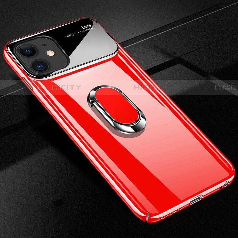 Funda Dura Plastico Rigida Carcasa Mate con Magnetico Anillo de dedo Soporte P02 para Apple iPhone 11 Rojo