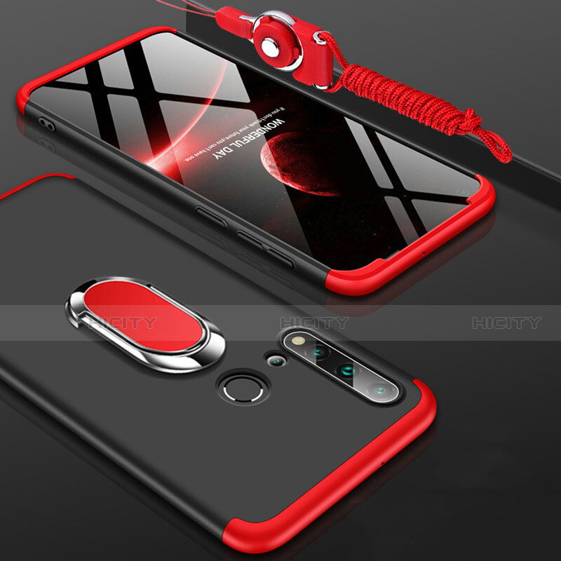 Funda Dura Plastico Rigida Carcasa Mate con Magnetico Anillo de dedo Soporte P02 para Huawei Nova 5i Rojo y Negro