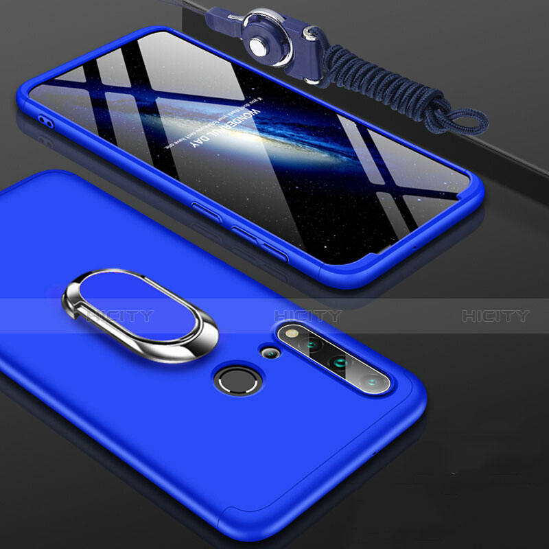 Funda Dura Plastico Rigida Carcasa Mate con Magnetico Anillo de dedo Soporte P02 para Huawei P20 Lite (2019) Azul