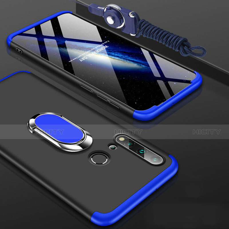 Funda Dura Plastico Rigida Carcasa Mate con Magnetico Anillo de dedo Soporte P02 para Huawei P20 Lite (2019) Azul y Negro