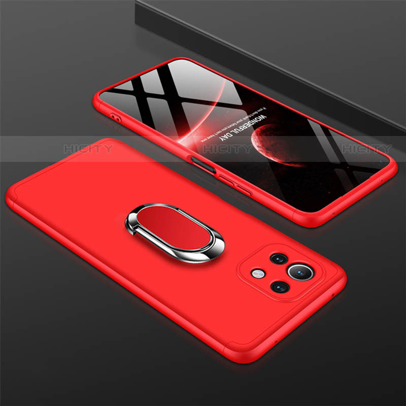 Funda Dura Plastico Rigida Carcasa Mate con Magnetico Anillo de dedo Soporte P02 para Xiaomi Mi 11 5G Rojo