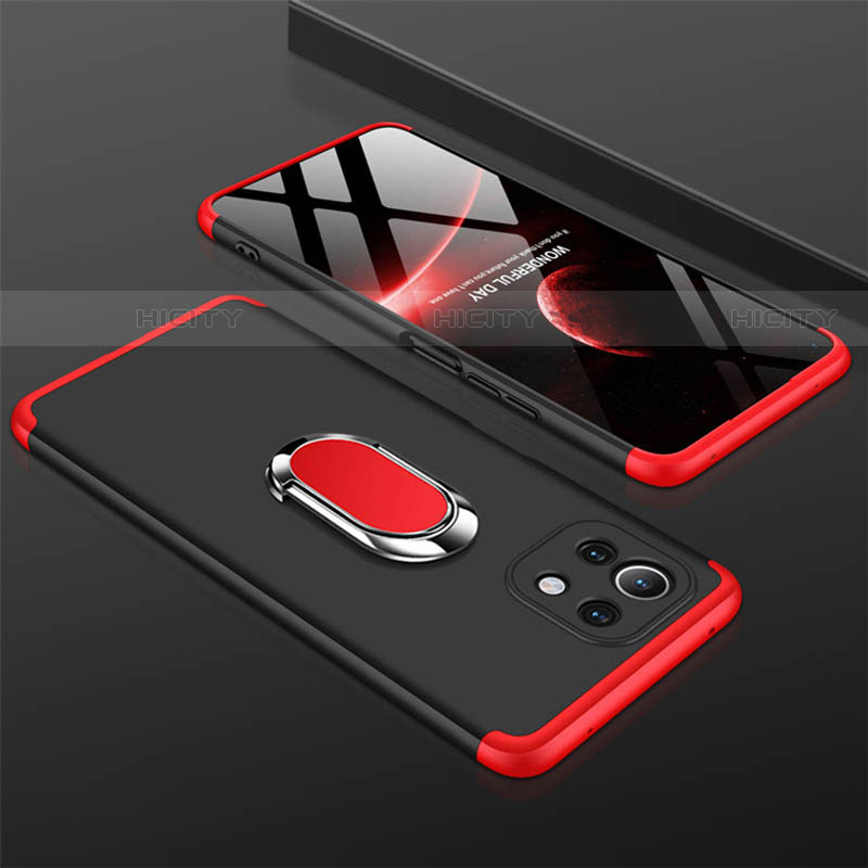 Funda Dura Plastico Rigida Carcasa Mate con Magnetico Anillo de dedo Soporte P02 para Xiaomi Mi 11 Lite 4G Rojo y Negro