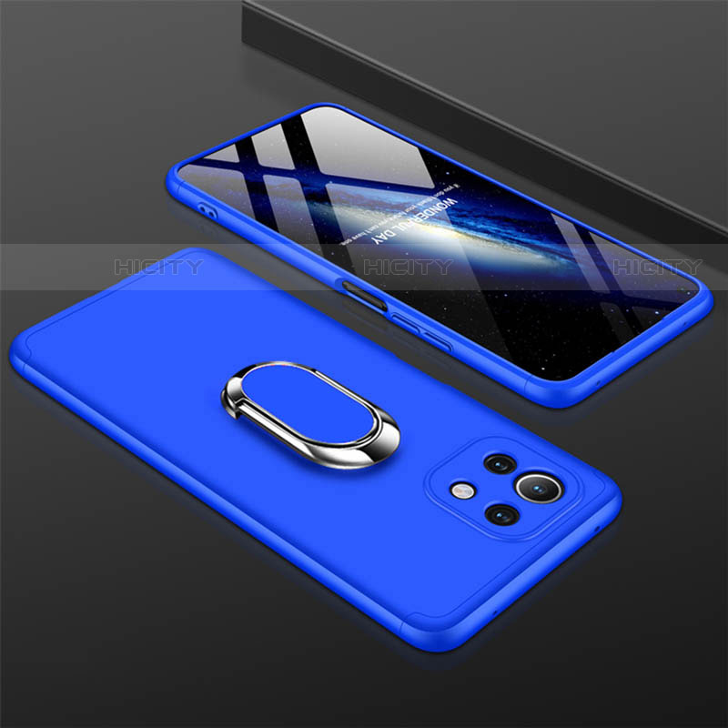 Funda Dura Plastico Rigida Carcasa Mate con Magnetico Anillo de dedo Soporte P02 para Xiaomi Mi 11 Lite 5G NE Azul