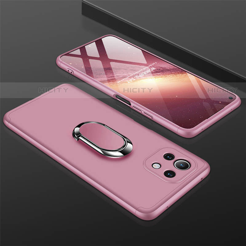 Funda Dura Plastico Rigida Carcasa Mate con Magnetico Anillo de dedo Soporte P02 para Xiaomi Mi 11 Lite 5G NE Oro Rosa