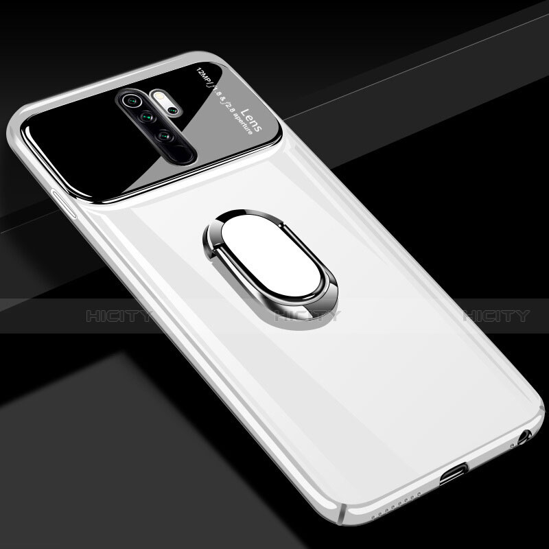 Funda Dura Plastico Rigida Carcasa Mate con Magnetico Anillo de dedo Soporte P02 para Xiaomi Redmi Note 8 Pro Blanco