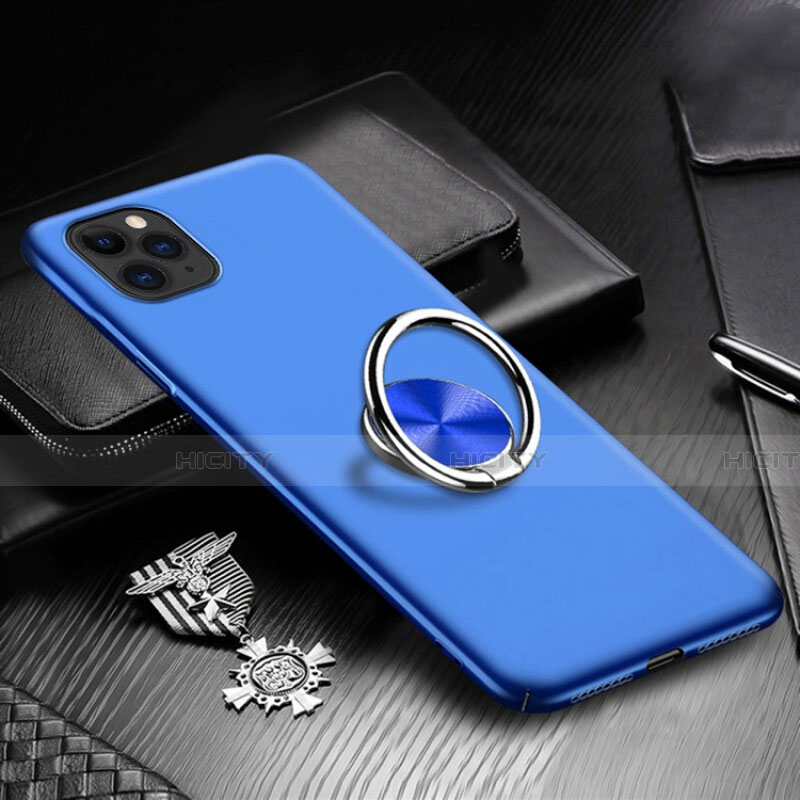 Funda Dura Plastico Rigida Carcasa Mate con Magnetico Anillo de dedo Soporte P03 para Apple iPhone 11 Pro Azul