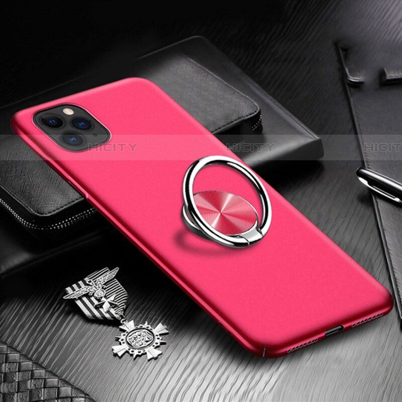 Funda Dura Plastico Rigida Carcasa Mate con Magnetico Anillo de dedo Soporte P03 para Apple iPhone 11 Pro Max Rojo