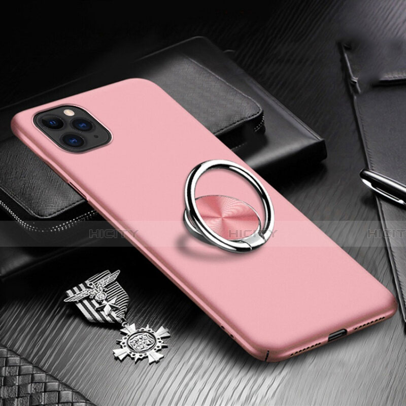 Funda Dura Plastico Rigida Carcasa Mate con Magnetico Anillo de dedo Soporte P03 para Apple iPhone 11 Pro Oro Rosa