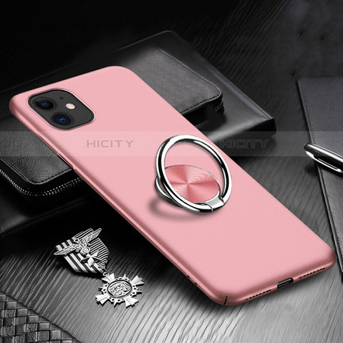 Funda Dura Plastico Rigida Carcasa Mate con Magnetico Anillo de dedo Soporte P03 para Apple iPhone 11 Rosa