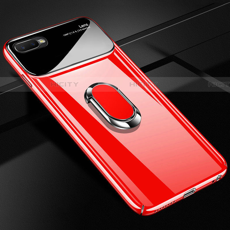 Funda Dura Plastico Rigida Carcasa Mate con Magnetico Anillo de dedo Soporte P04 para Oppo RX17 Neo Rojo