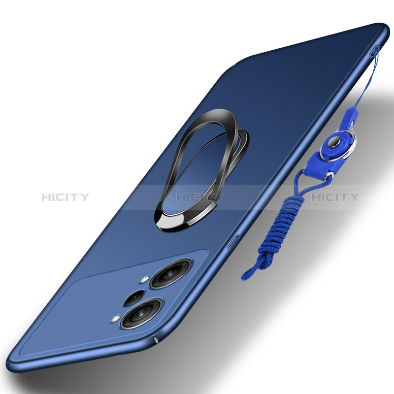 Funda Dura Plastico Rigida Carcasa Mate con Magnetico Anillo de dedo Soporte para Oppo K10 Pro 5G Azul