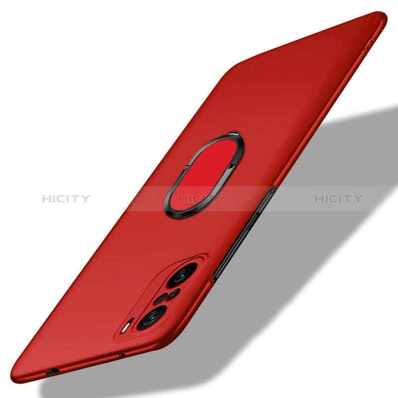 Funda Dura Plastico Rigida Carcasa Mate con Magnetico Anillo de dedo Soporte para Xiaomi Poco F3 5G Rojo