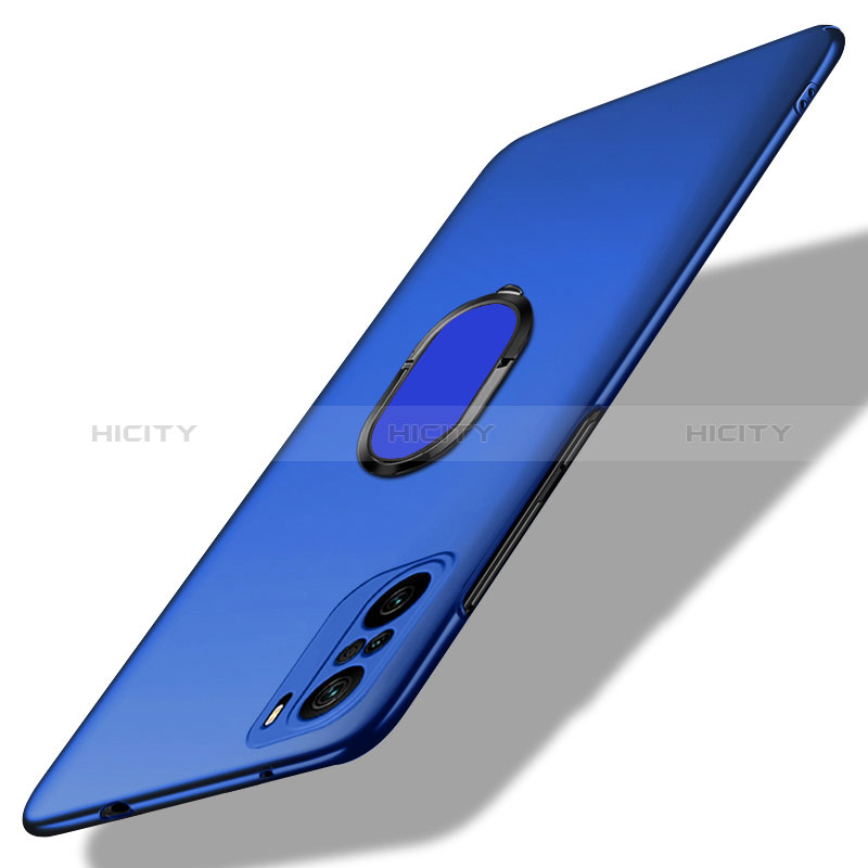 Funda Dura Plastico Rigida Carcasa Mate con Magnetico Anillo de dedo Soporte para Xiaomi Redmi K40 5G Azul