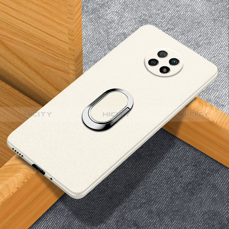 Funda Dura Plastico Rigida Carcasa Mate con Magnetico Anillo de dedo Soporte para Xiaomi Redmi Note 9 5G Blanco