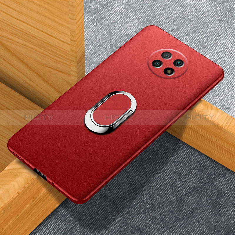 Funda Dura Plastico Rigida Carcasa Mate con Magnetico Anillo de dedo Soporte para Xiaomi Redmi Note 9 5G Rojo