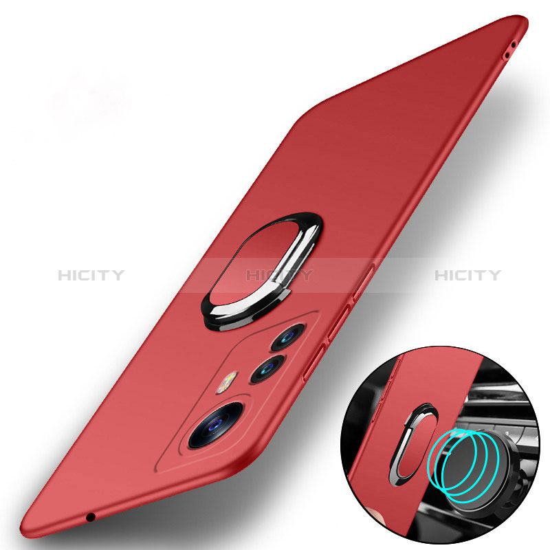 Funda Dura Plastico Rigida Carcasa Mate con Magnetico Anillo de dedo Soporte S01 para Xiaomi Redmi Note 12S Rojo