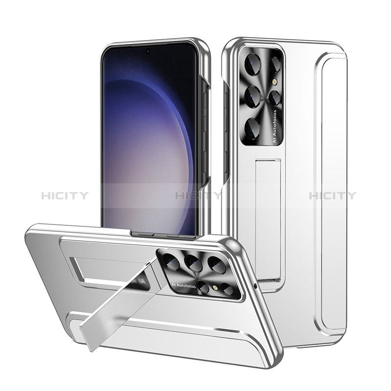 Funda Dura Plastico Rigida Carcasa Mate con Soporte ZL2 para Samsung Galaxy S22 Ultra 5G Plata