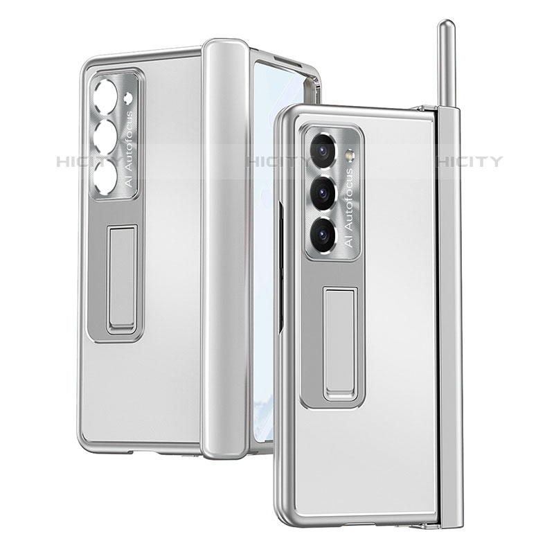 Funda Dura Plastico Rigida Carcasa Mate con Soporte ZL9 para Samsung Galaxy Z Fold5 5G Plata