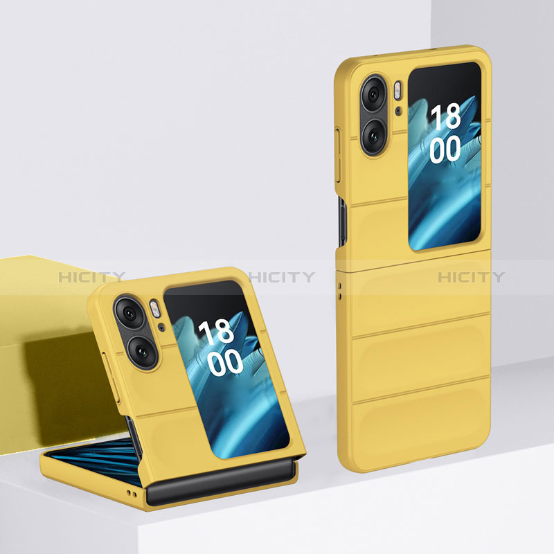 Funda Dura Plastico Rigida Carcasa Mate Frontal y Trasera 360 Grados BH1 para Oppo Find N2 Flip 5G Amarillo