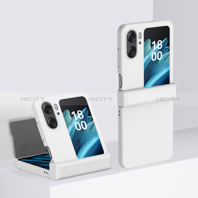 Funda Dura Plastico Rigida Carcasa Mate Frontal y Trasera 360 Grados BH3 para Oppo Find N2 Flip 5G Blanco