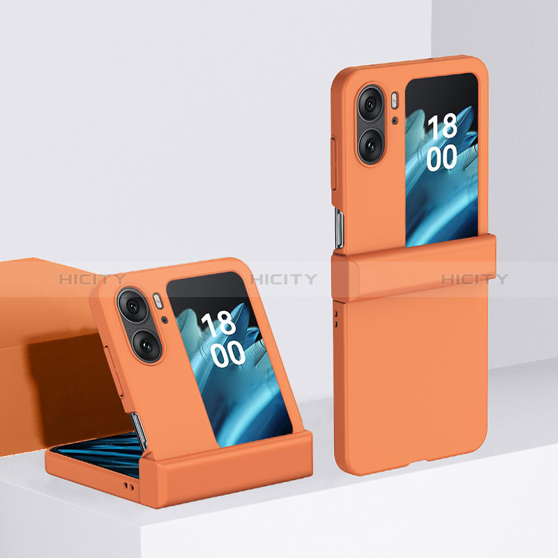 Funda Dura Plastico Rigida Carcasa Mate Frontal y Trasera 360 Grados BH3 para Oppo Find N2 Flip 5G Naranja