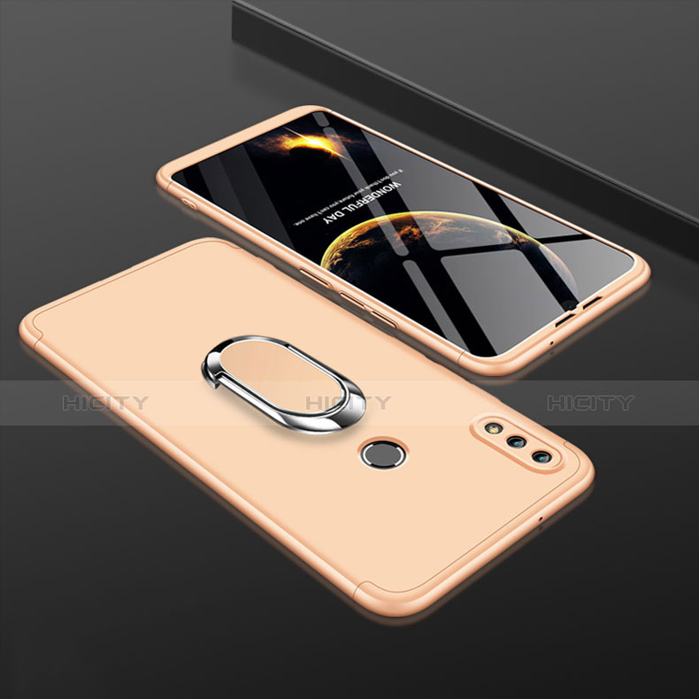 Funda Dura Plastico Rigida Carcasa Mate Frontal y Trasera 360 Grados con Anillo de dedo Soporte para Huawei Enjoy 9 Plus Oro